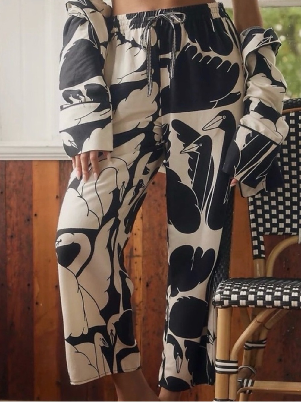 Anthropologie Cecilia
Pettersson Wide Leg Flannel Pajama Bottom Black White